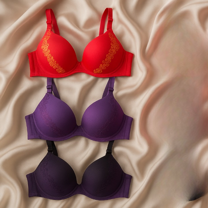 Silk Embroidered Padded Bra for Women – Luxury Undergarment with Soft Silk Fabric, Stylish Embroidery, Comfortable Fit & Everyday Support (Random Color) - 36