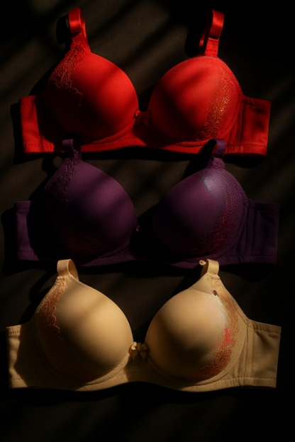 Silk Embroidered Padded Bra for Women – Luxury Undergarment with Soft Silk Fabric, Stylish Embroidery, Comfortable Fit & Everyday Support (Random Color) - 36