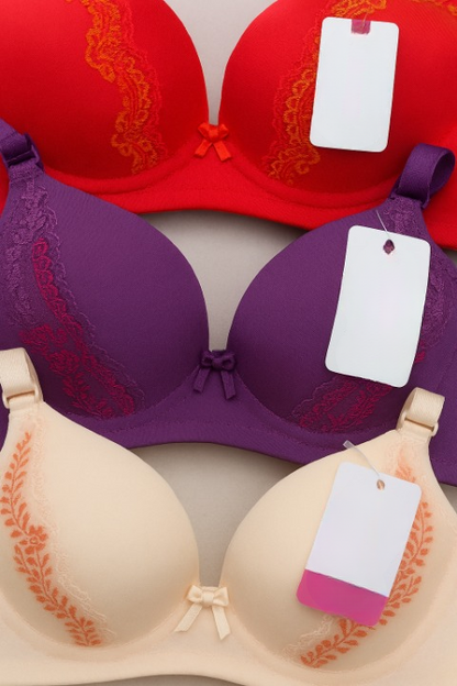 Silk Embroidered Padded Bra for Women – Luxury Undergarment with Soft Silk Fabric, Stylish Embroidery, Comfortable Fit & Everyday Support (Random Color) - 36