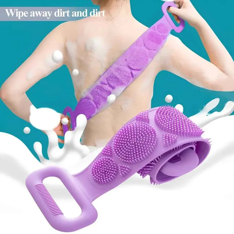 2 in 1 Silicone Bath & Body Cleaning Bundle – Back Scrubber Belt & Soft Body Scrub Brush for Deep Exfoliation Loved by 5+